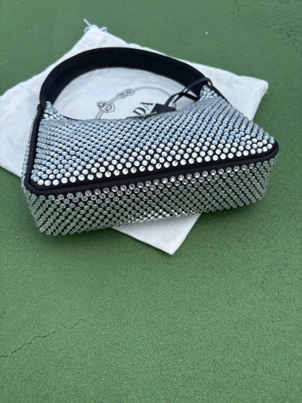 Prada Black Mini Shoulder Bag with Silver Crystal Studs - Picture 5 of 9